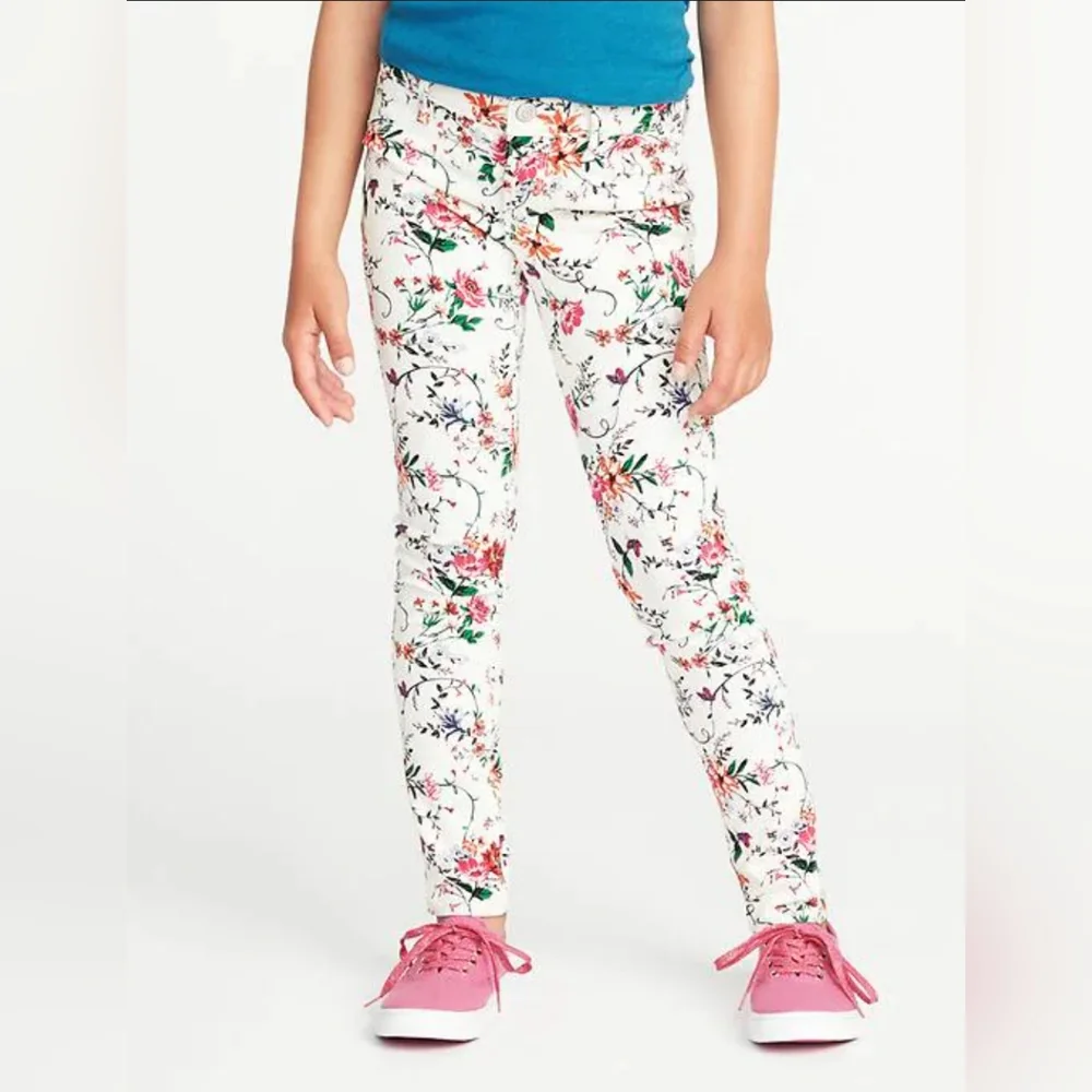 Old Navy Girls Rockstar Floral Jeggings Size 10 R White Skinny Adjustable Waist